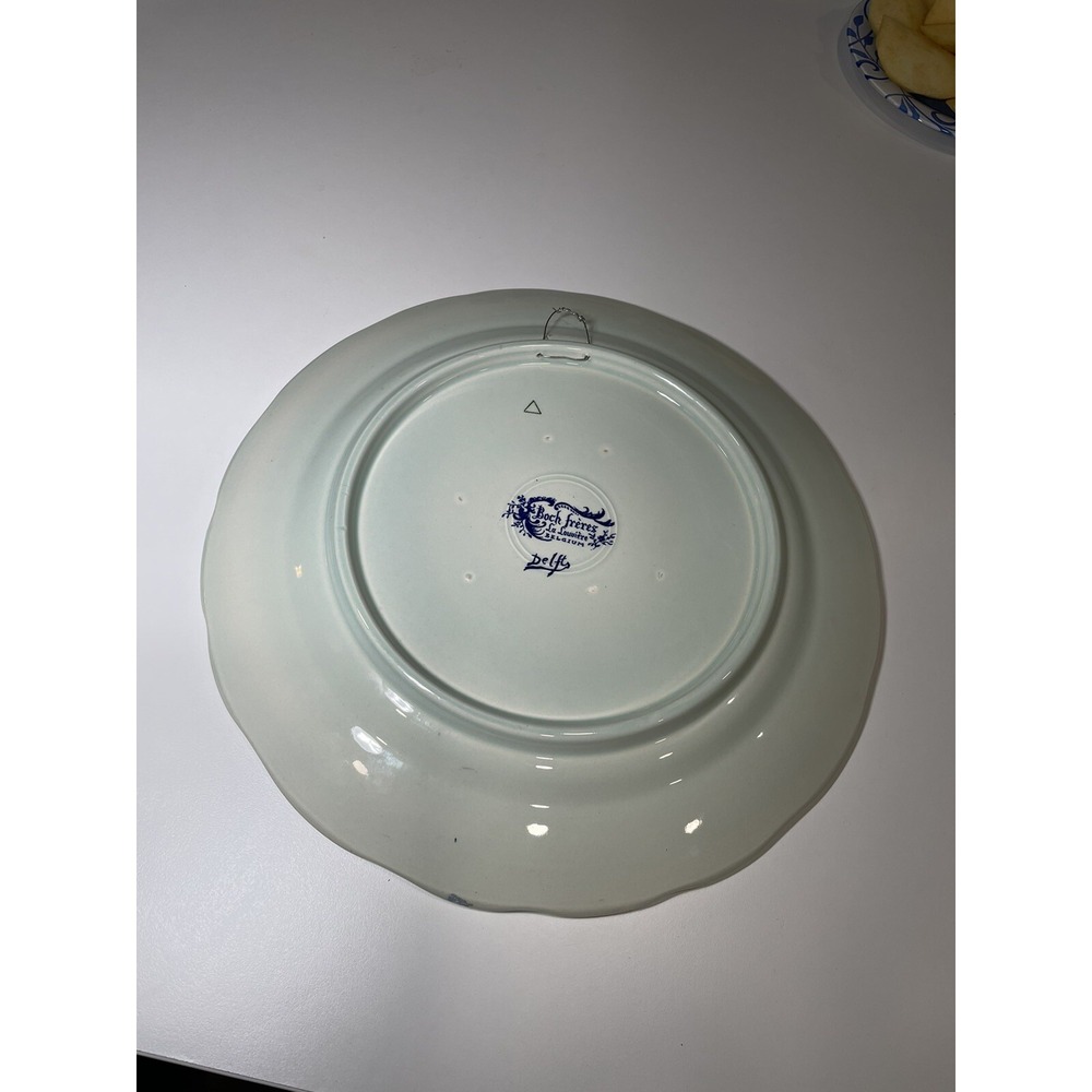 Vtg.Decorative La Louviere Boch Delft Blue Plate Woman Reading Book Wall Hanging - Picture 5 of 12